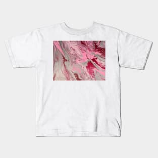 Pink, red, silver acrylic pour. Kids T-Shirt